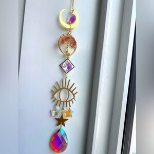 🟣2 for $25🟣 gold toned sun catcher with red/orange stone tree